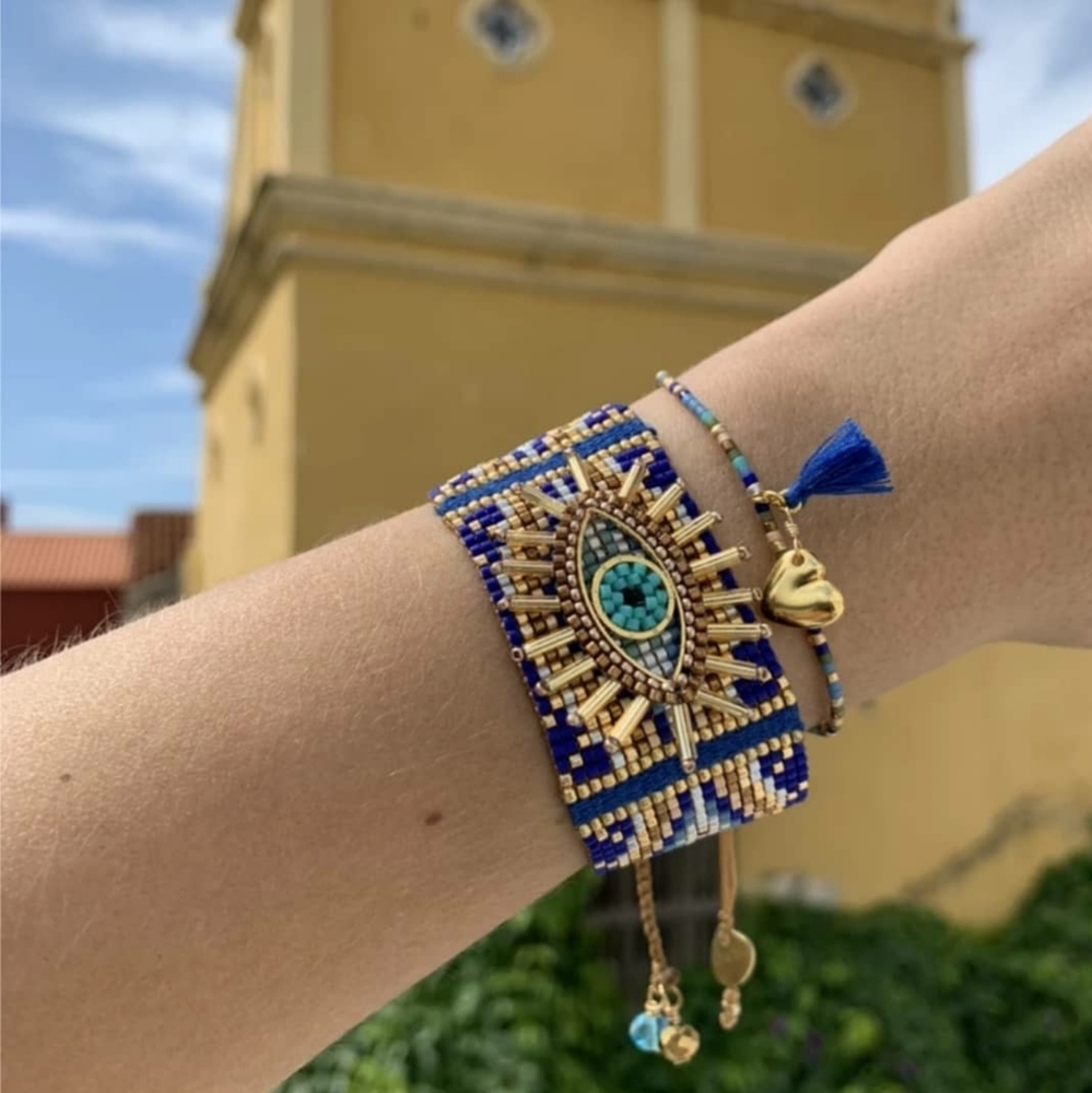 Mishky Evil Eye Bracelet Handmade Glass Beads Blue